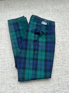 J. Crew Green & Navy Tartan Full-Length Pants
